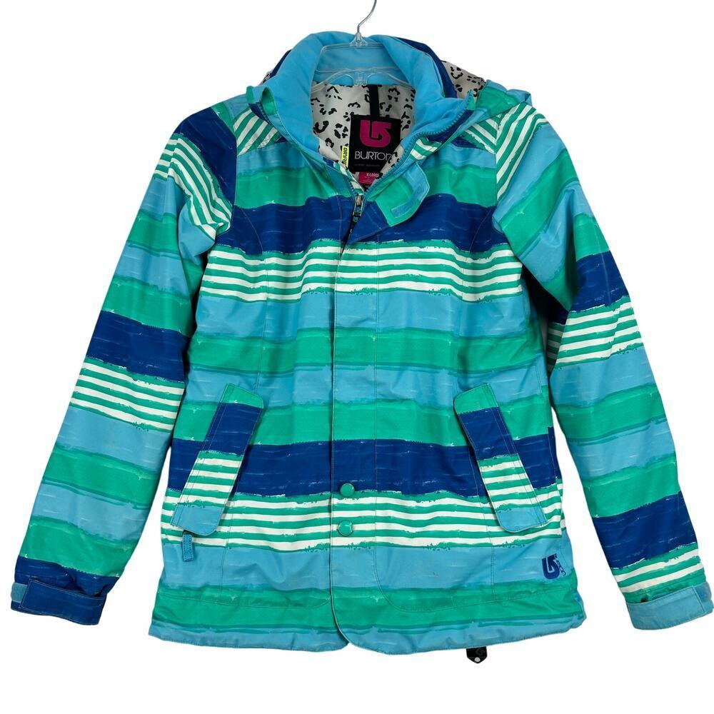 Burton Jacket Girls Size XL Blue Green Stripe DryRide Winter Ski Snowboard